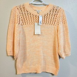 Large Joie Womens Una Open Knit Puff Sleeve Pullover Sweater Melon Space Dye NWT